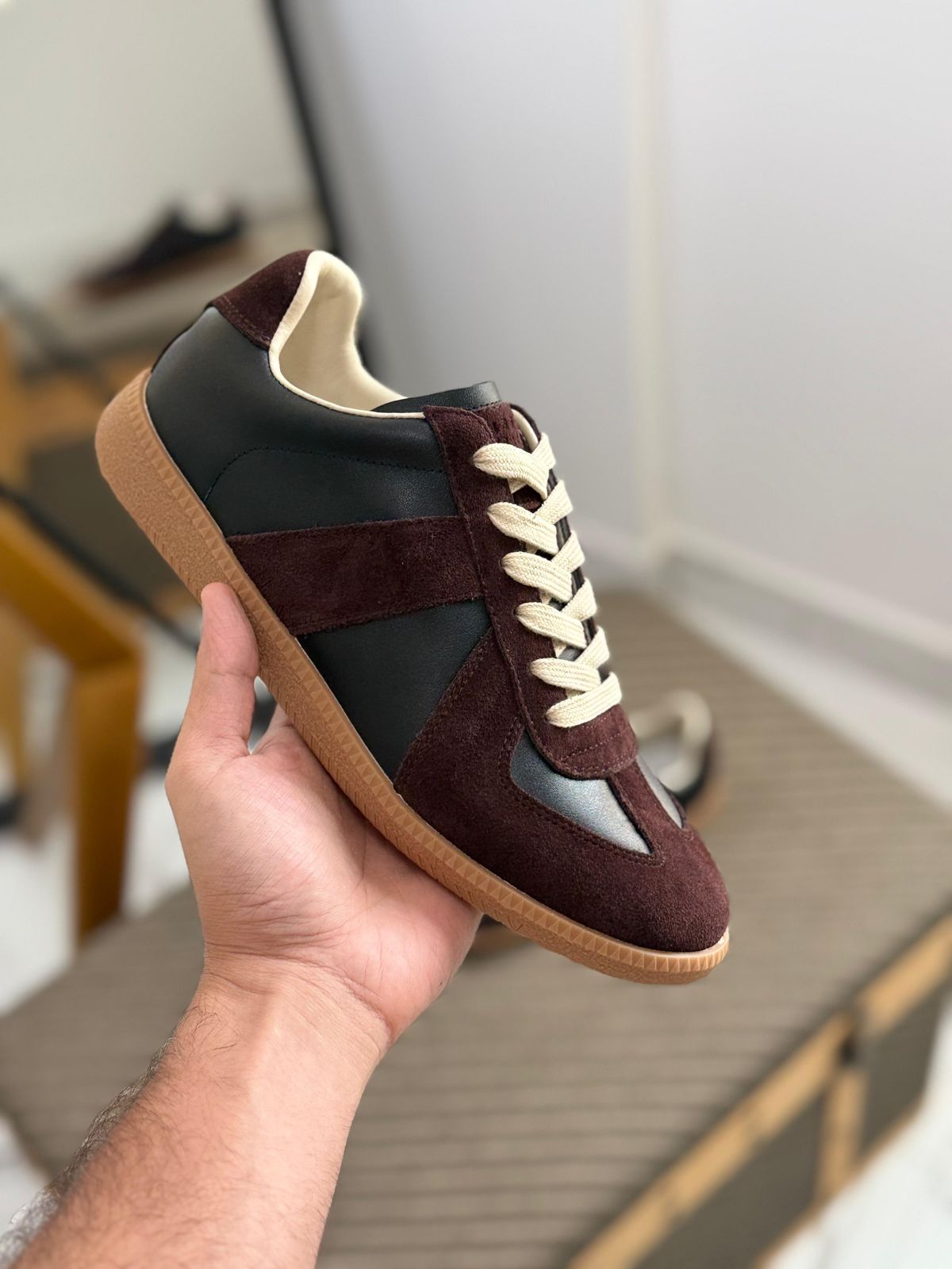 Maison Margiela Suede-Panels Sneakers – Brown Calf Leather & Suede (Men’s)