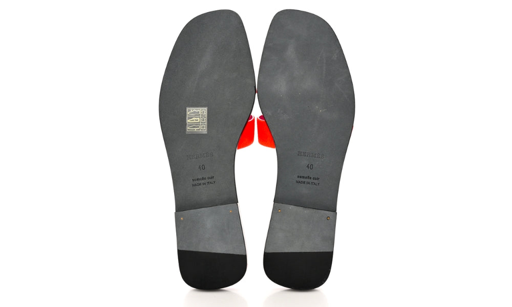 HERMES Suede Goatskin Oran Sandals Orange Synthetique