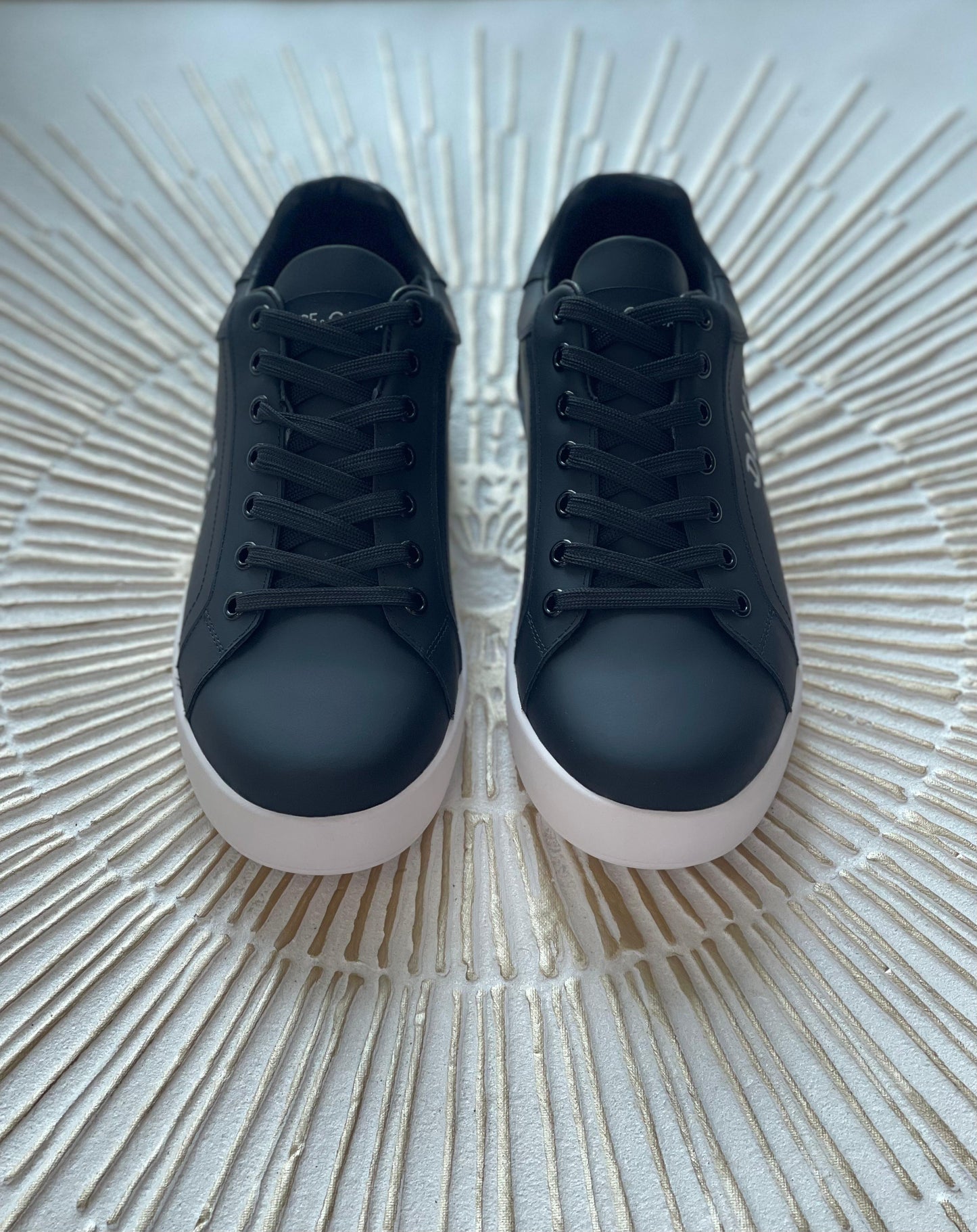 Dolce & Gabbana Portofino Leather Trainers – Black Calfskin (EU 42.5, Model: 42392013)