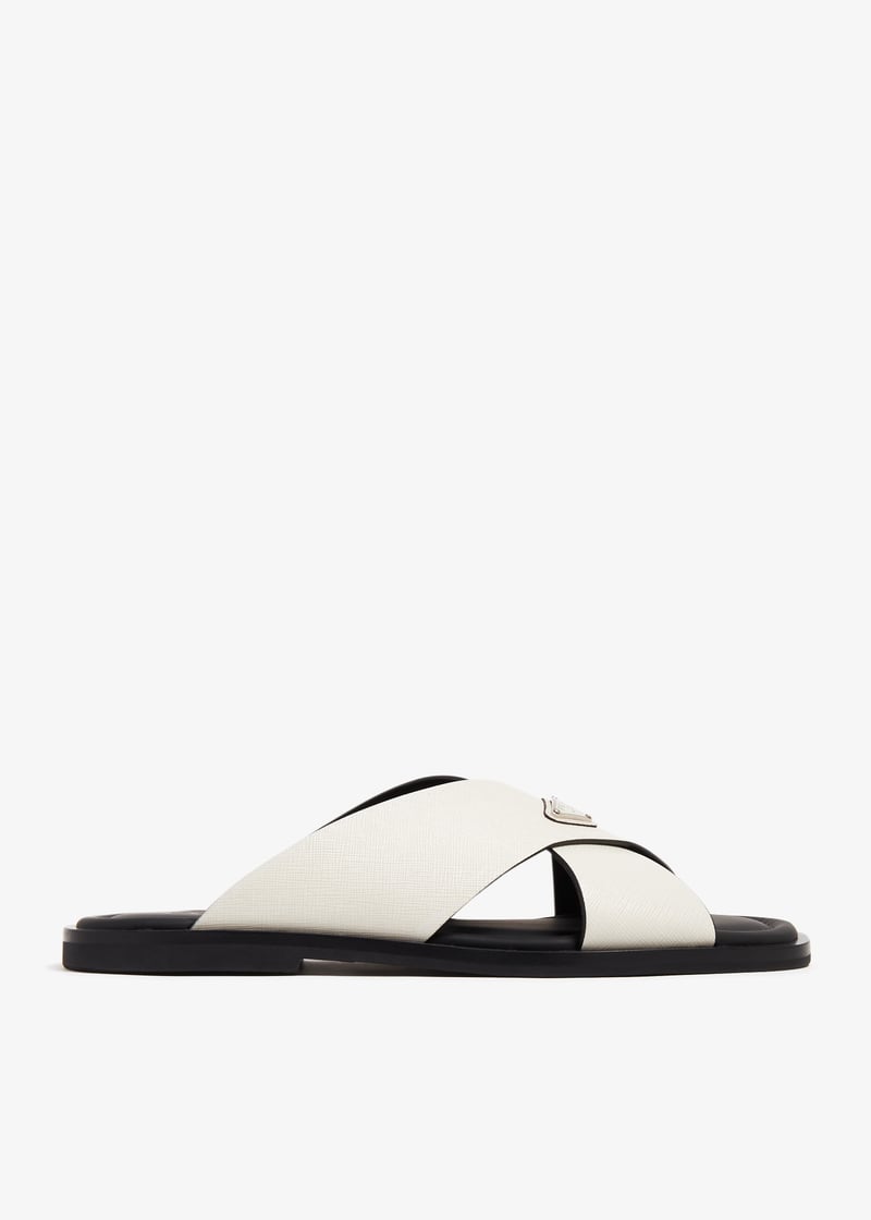 Prada suede crisscross slides White