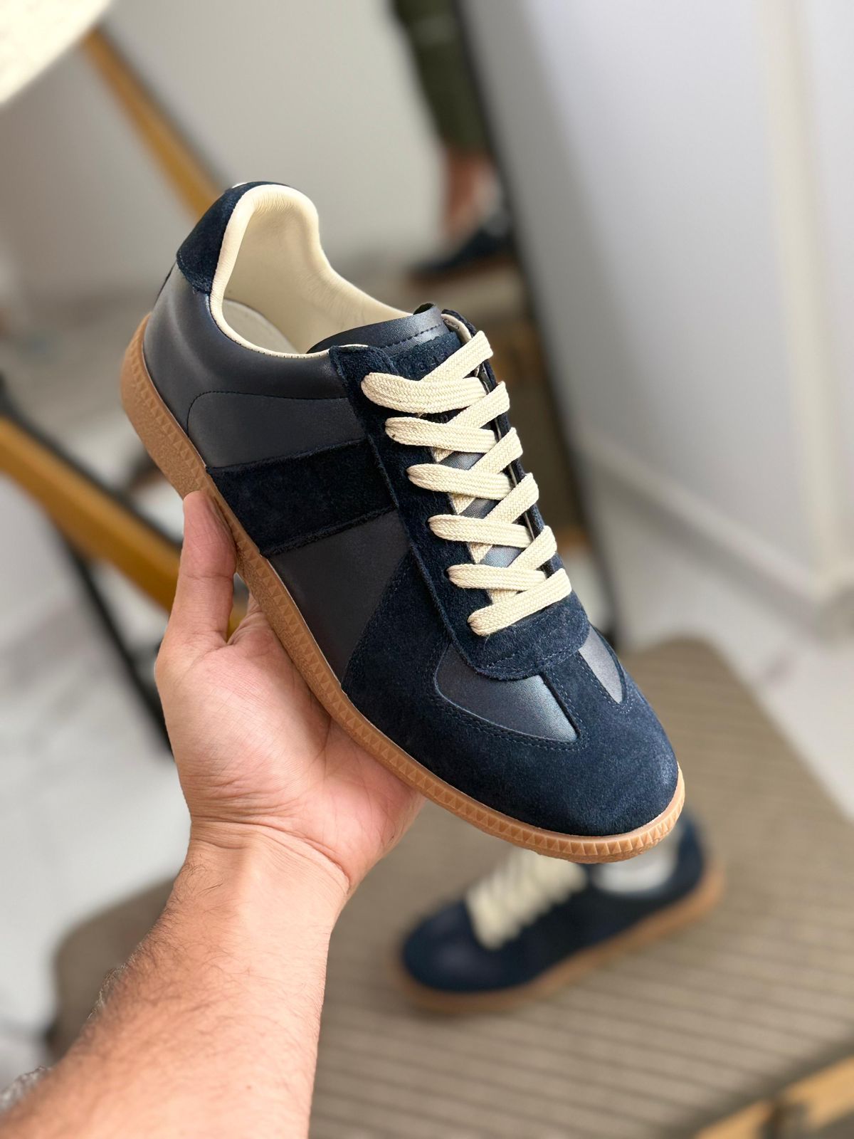 Maison Margiela Navy GAT Sneakers – Leather & Suede