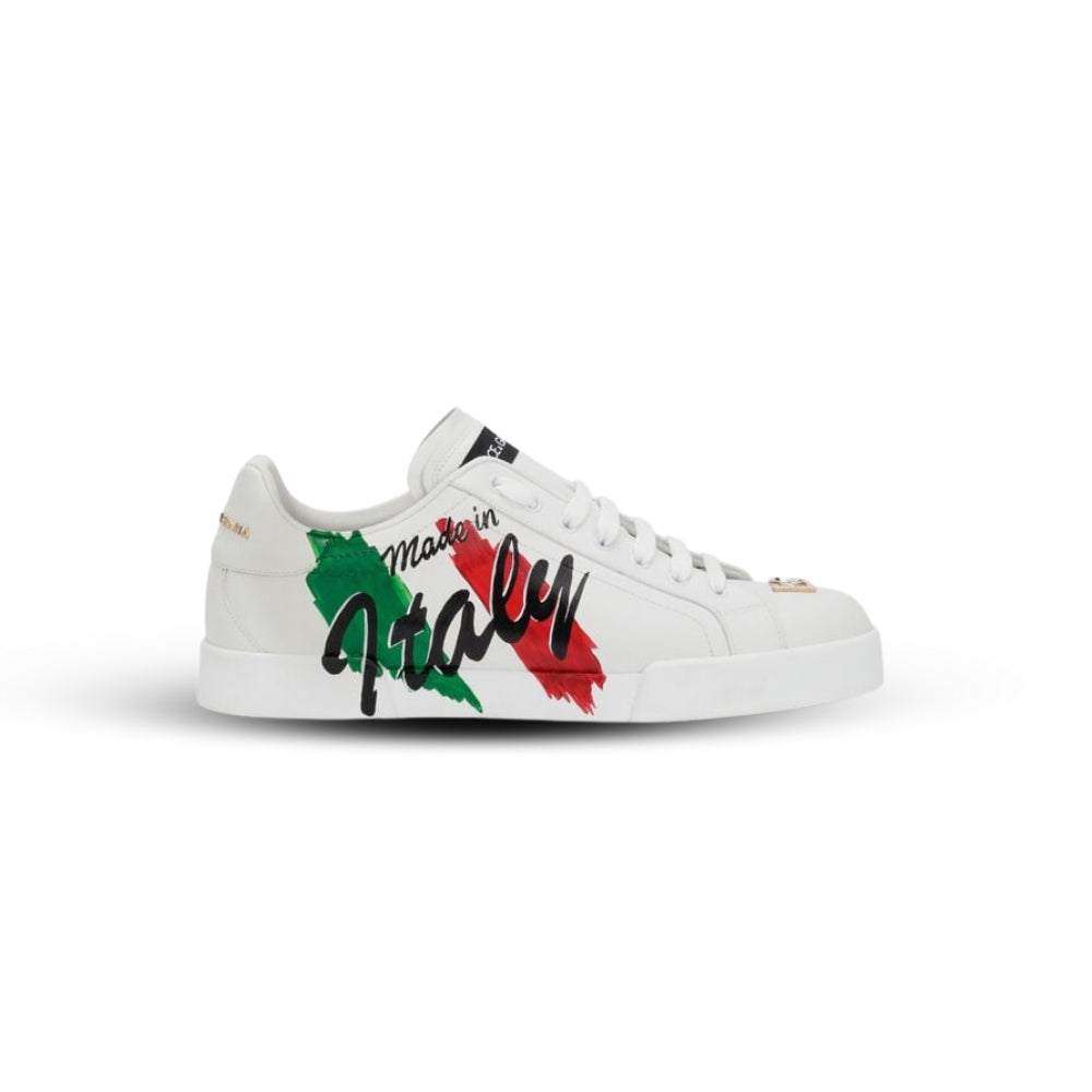 Dolce & Gabbana Portofino Light Sneakers – Multicolor Canvas & Calfskin with “Made in Italy” Print (Men’s)