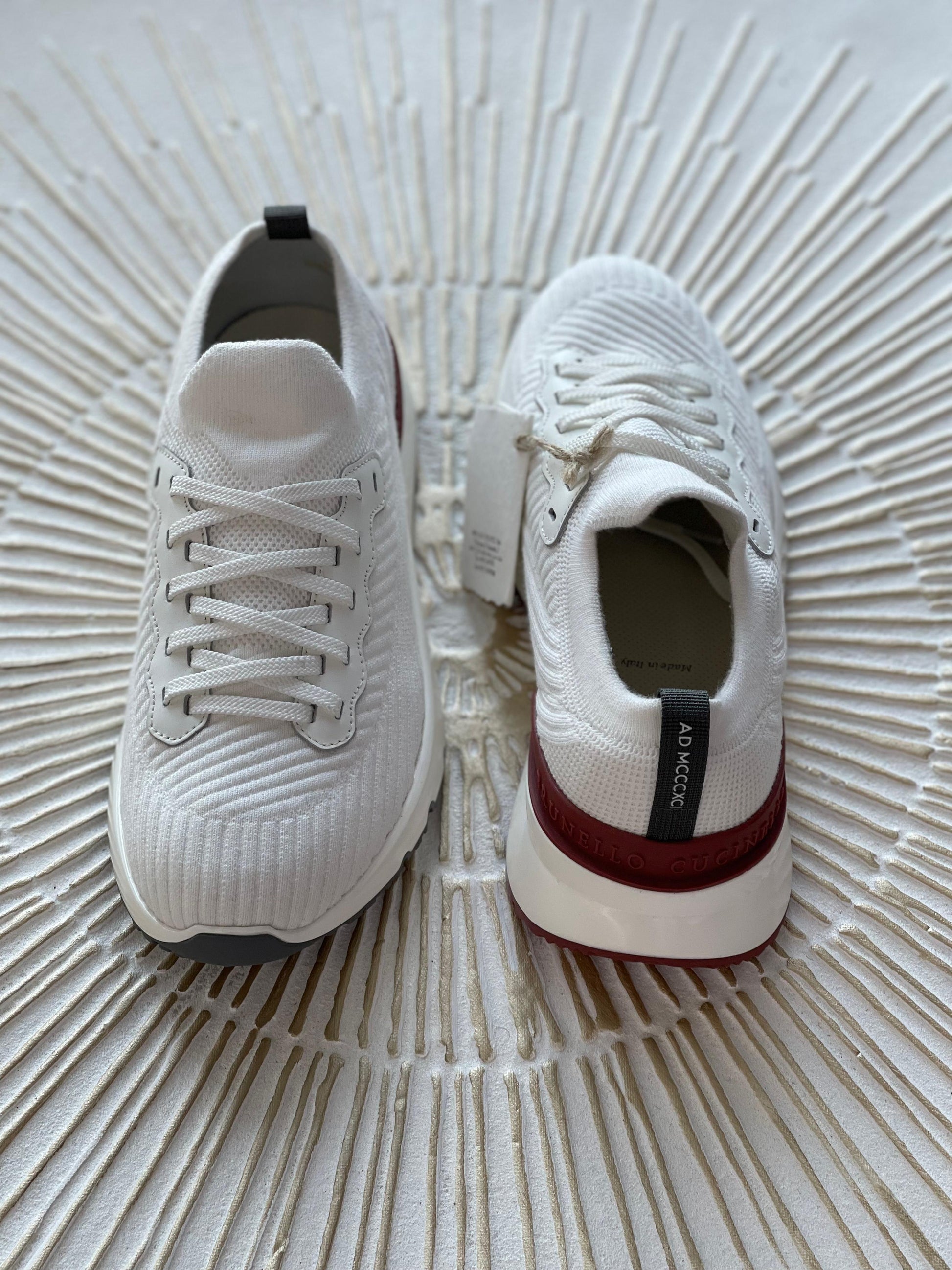 Brunello Cucinelli Knitted Low-Top Sneakers – White Knit with Contrasting Trim