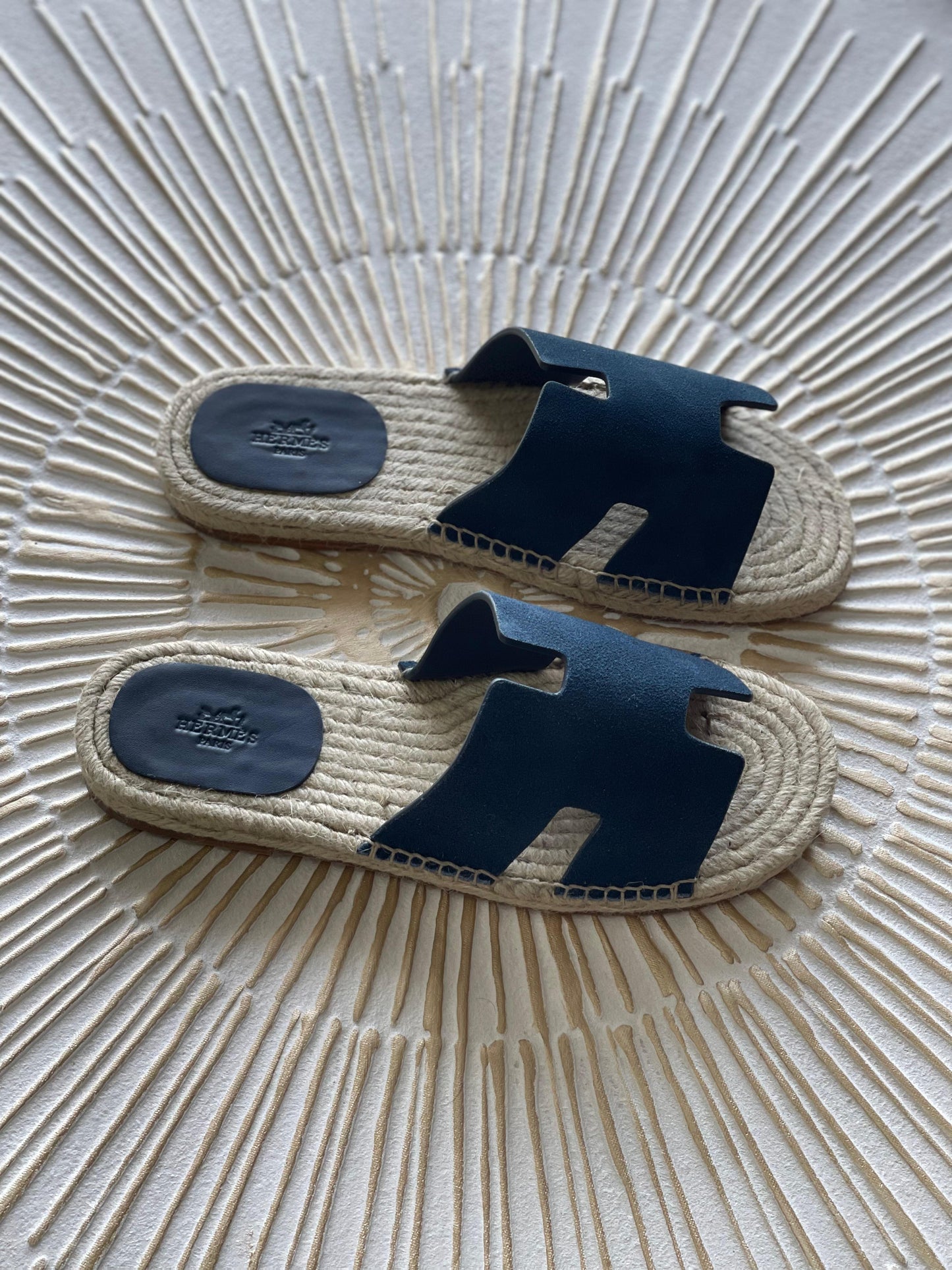 Hermès Antigua Espadrille in Blue Suede Goatskin – Classic Slip-On with H Cut-Out”