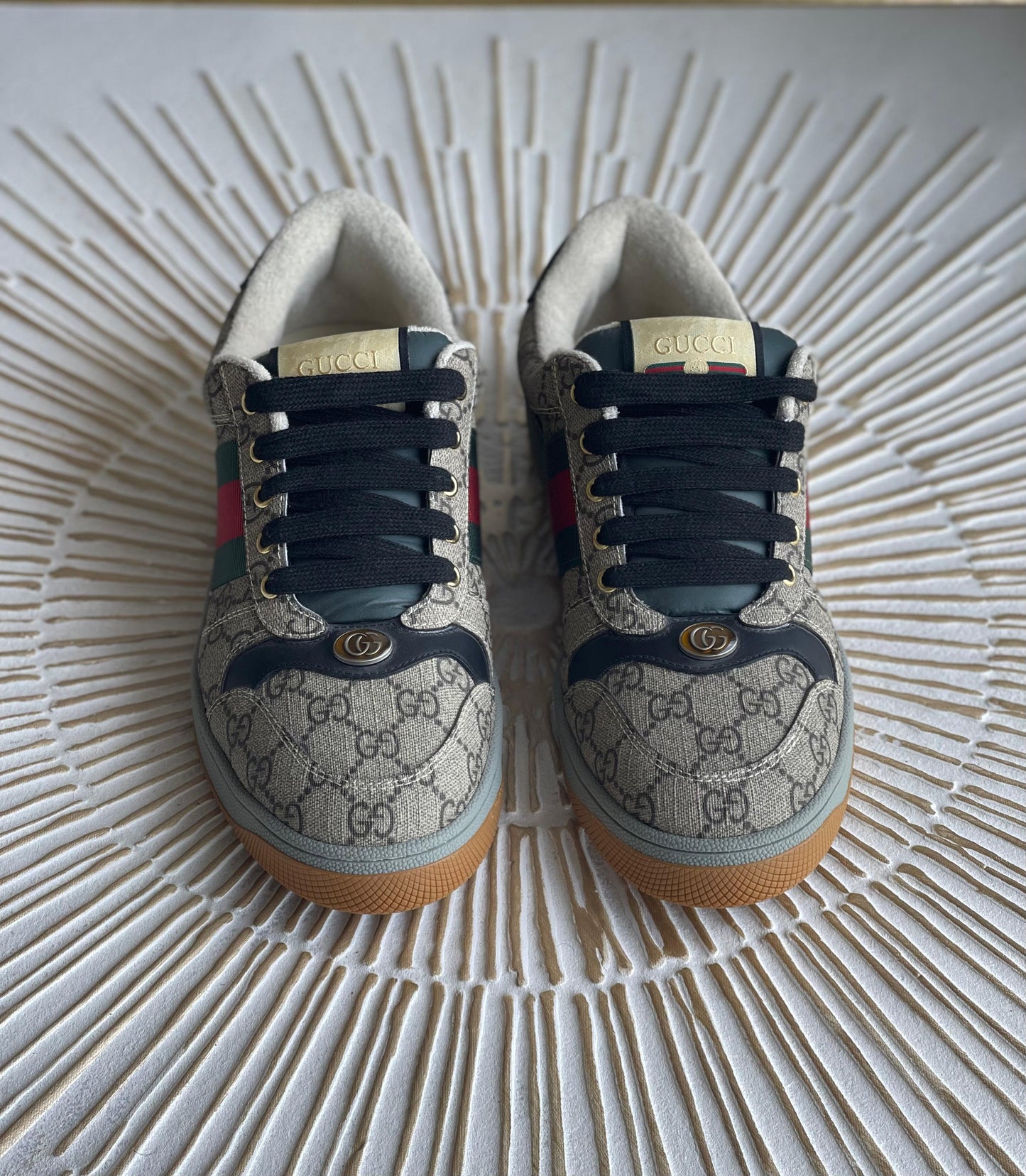 Gucci Pre-Loved Screener GG Canvas & Web Stripe Sneakers – Beige (Level Shoes, UAE)