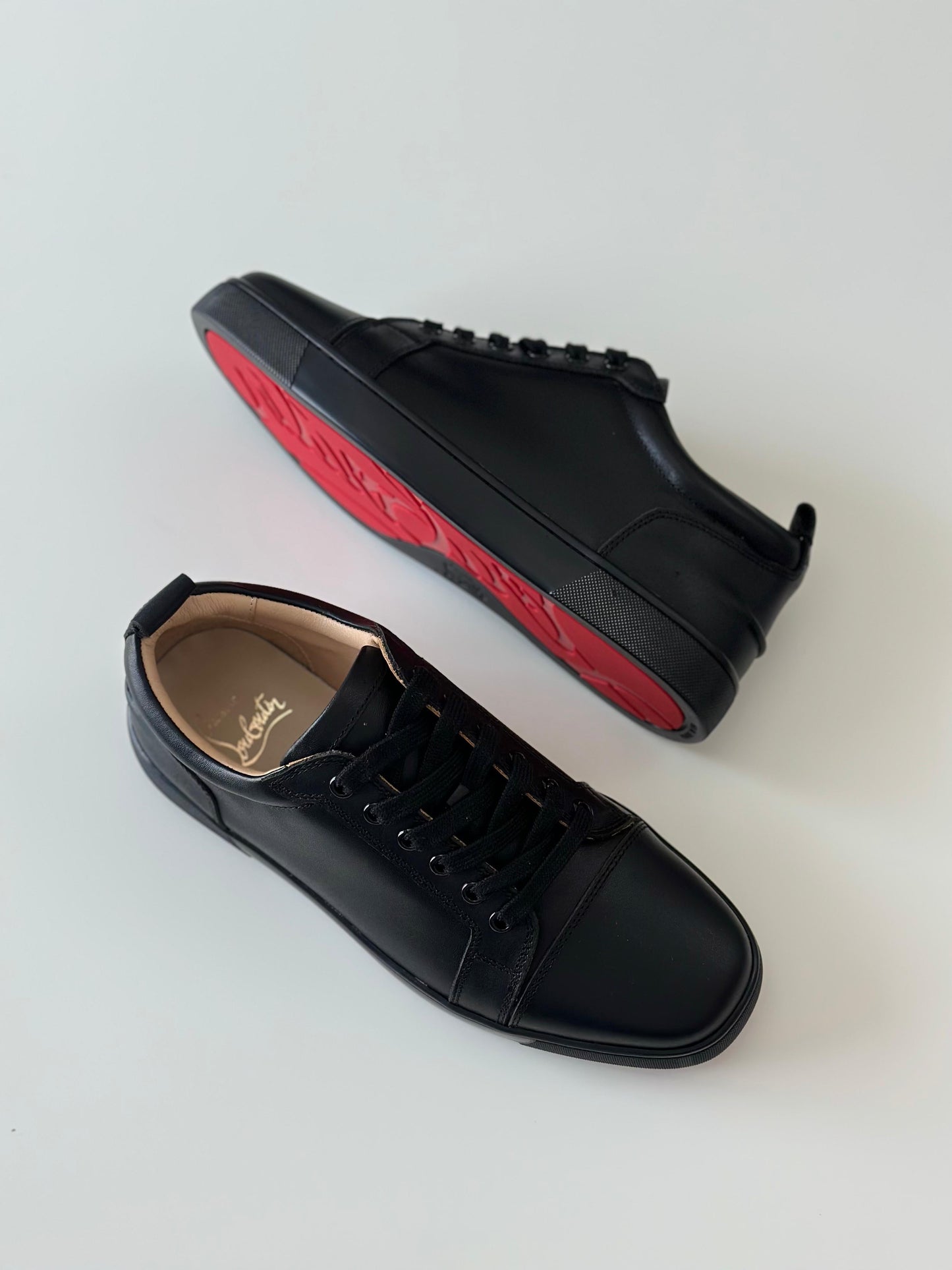Christian Louboutin Adolon Junior Sneakers – Black Recycled Polyester with Loubi Red Side Insert