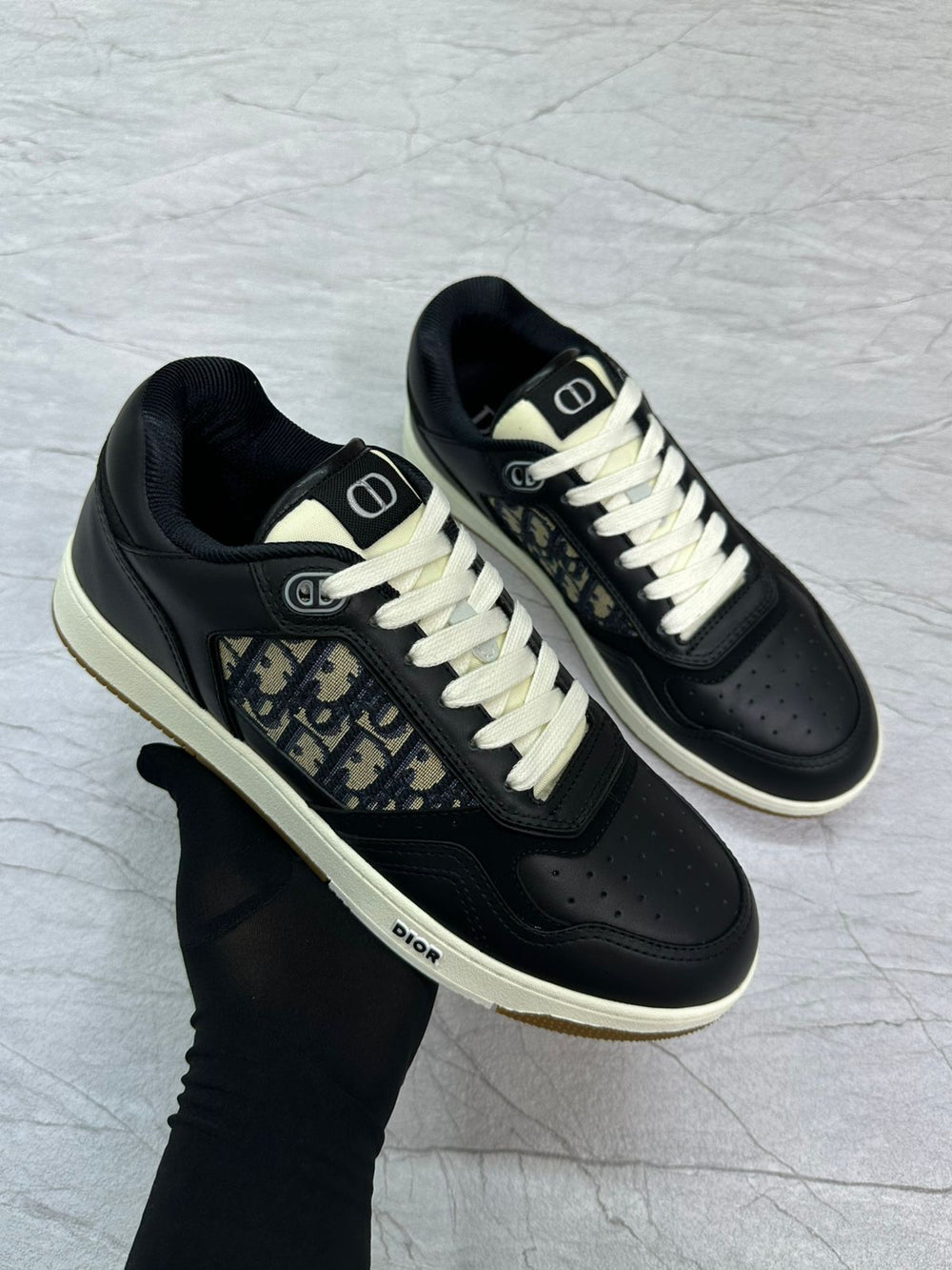 Dior B27 Uptown Low-Top Sneakers – Black Calfskin & Beige Dior Oblique (Style 3SN272ZIR_H965)