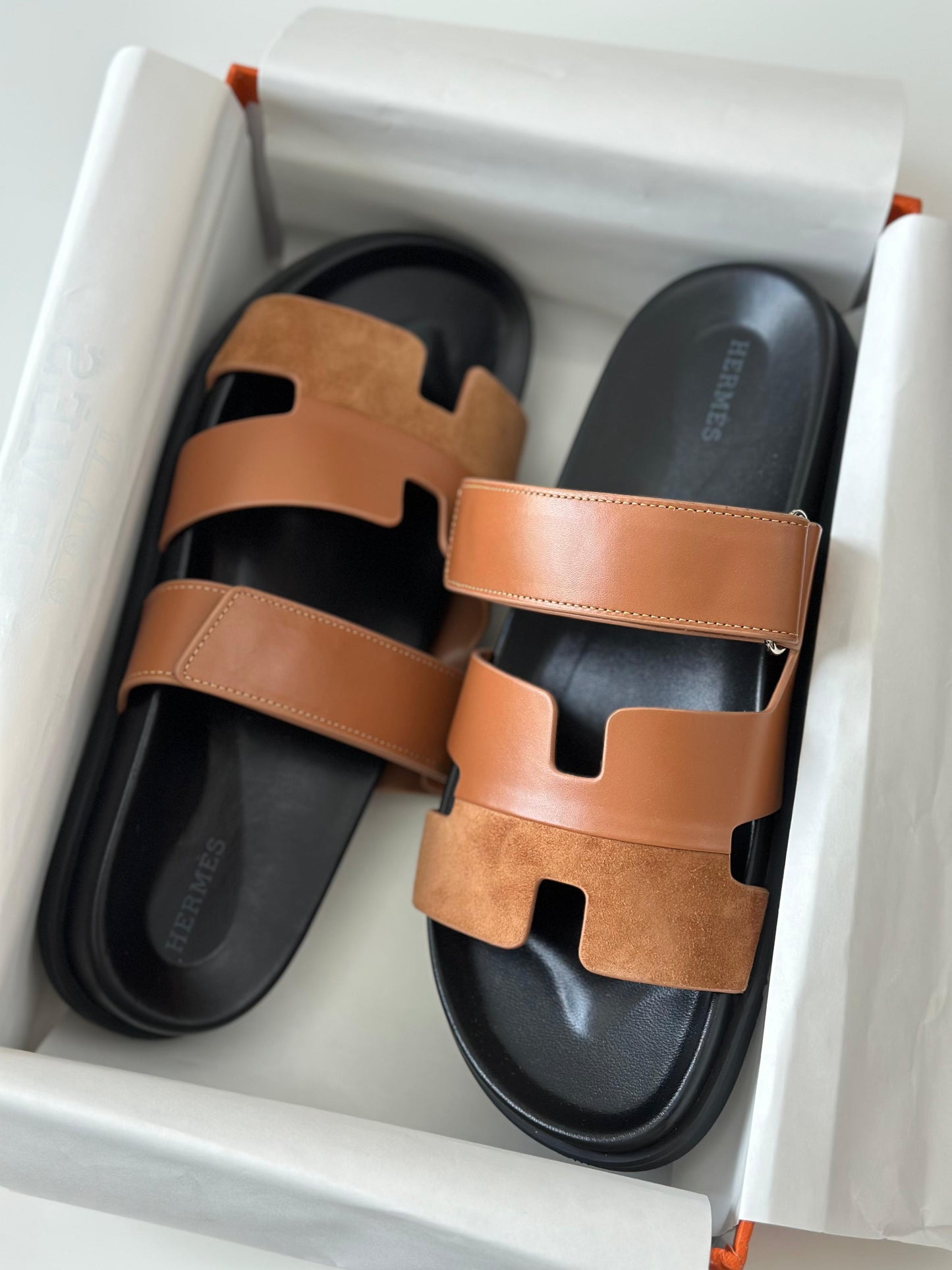 Hermès Chypre Sandal in Brown Suede Goatskin – Slip-On with Adjustable H-Strap
