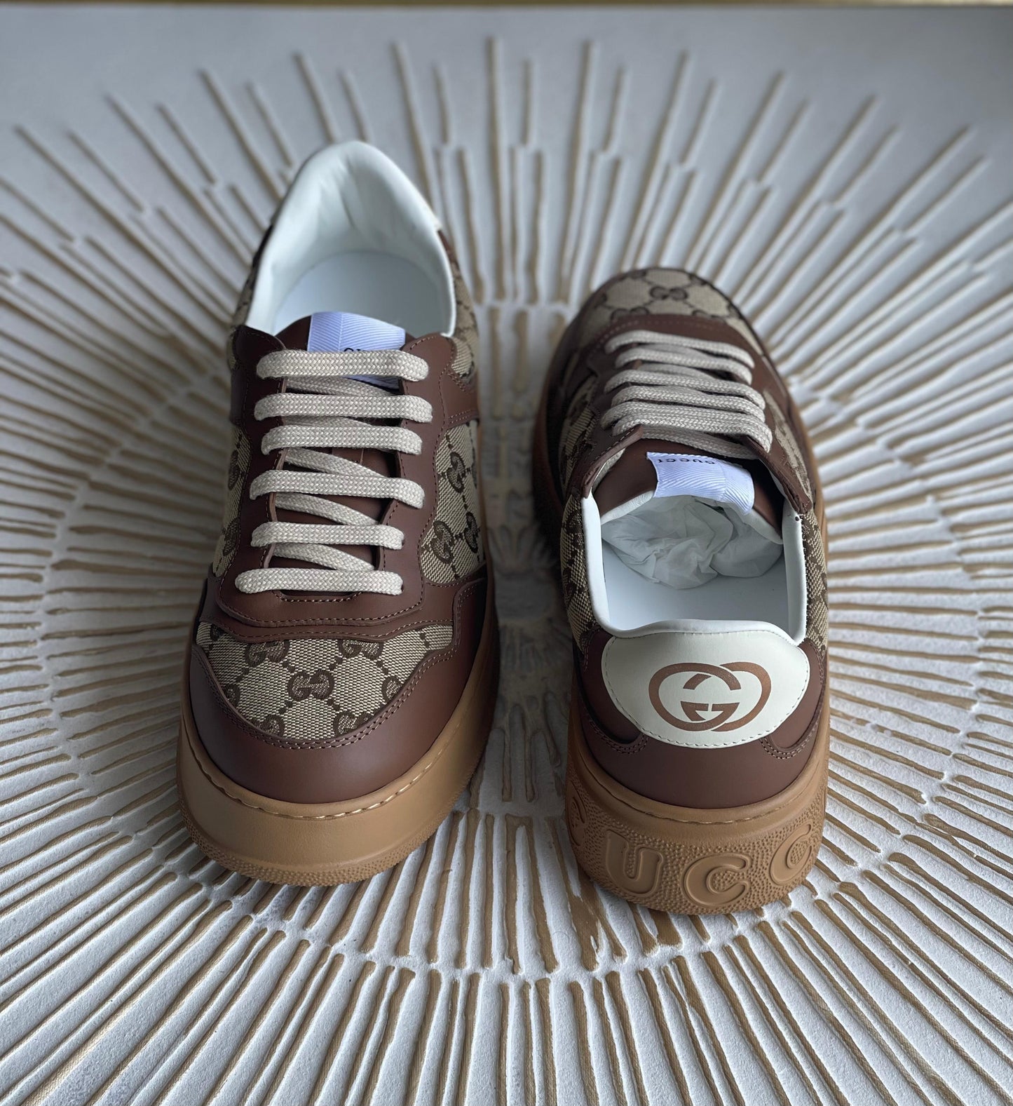 Gucci Women’s GG Canvas Leather-Trimmed Sneakers – Brown (Mytheresa)