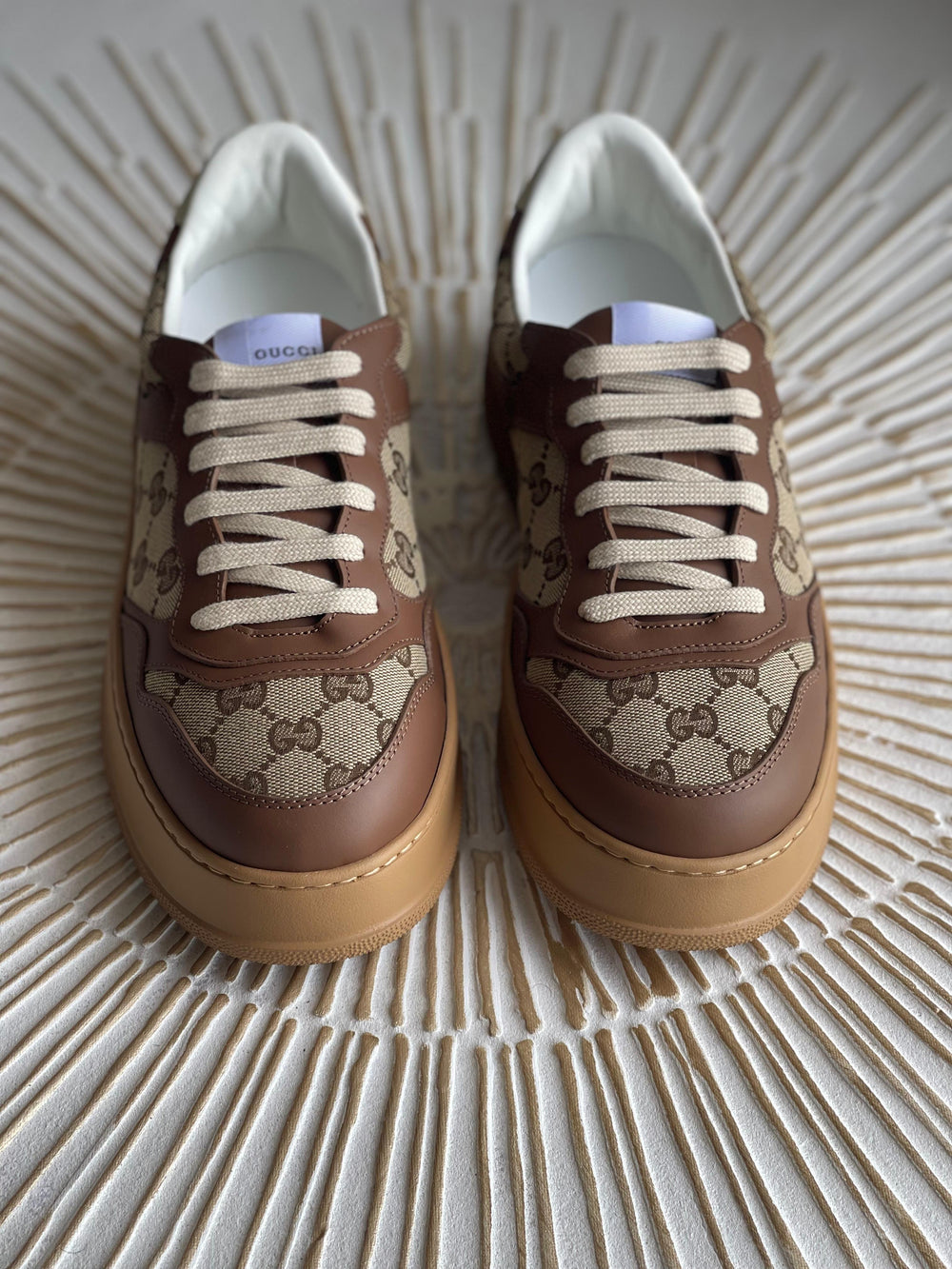 Gucci Women’s GG Canvas Leather-Trimmed Sneakers – Brown (Mytheresa)