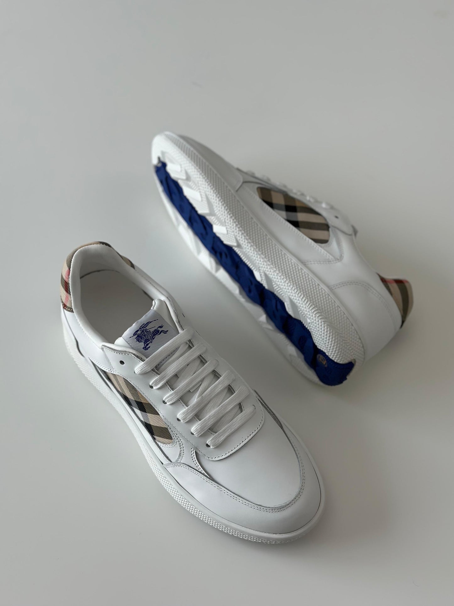 Burberry Check EKD Leather Sneakers – Optic White
