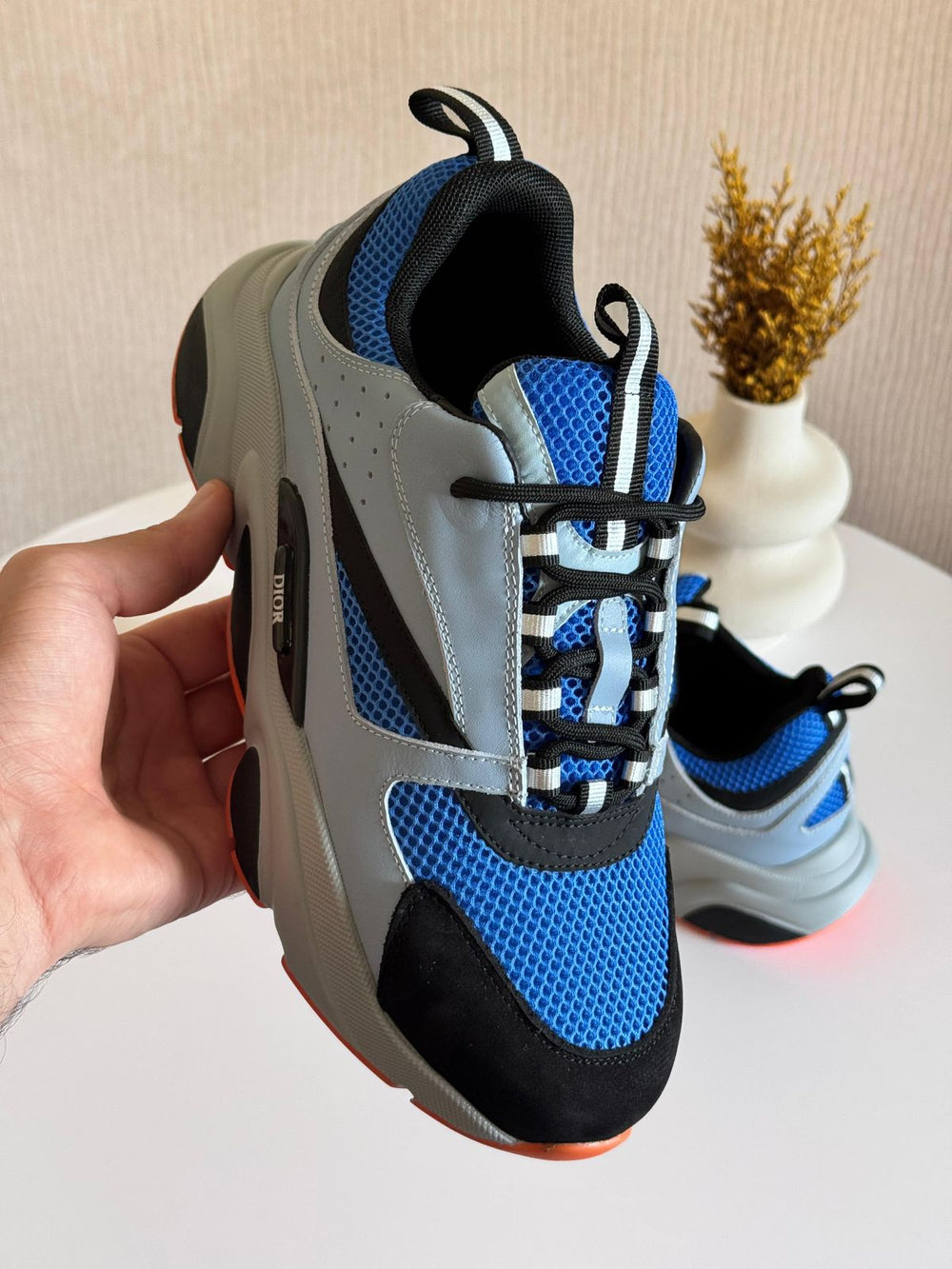 Dior Runners Orange DIOR B22 Runner Grey Orange Blue Mesh Leonardo Fashion