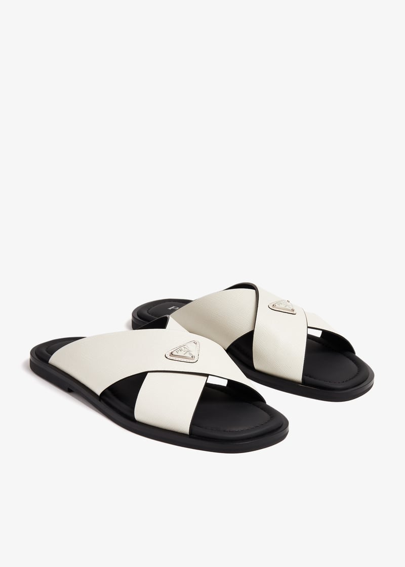 Prada suede crisscross slides White
