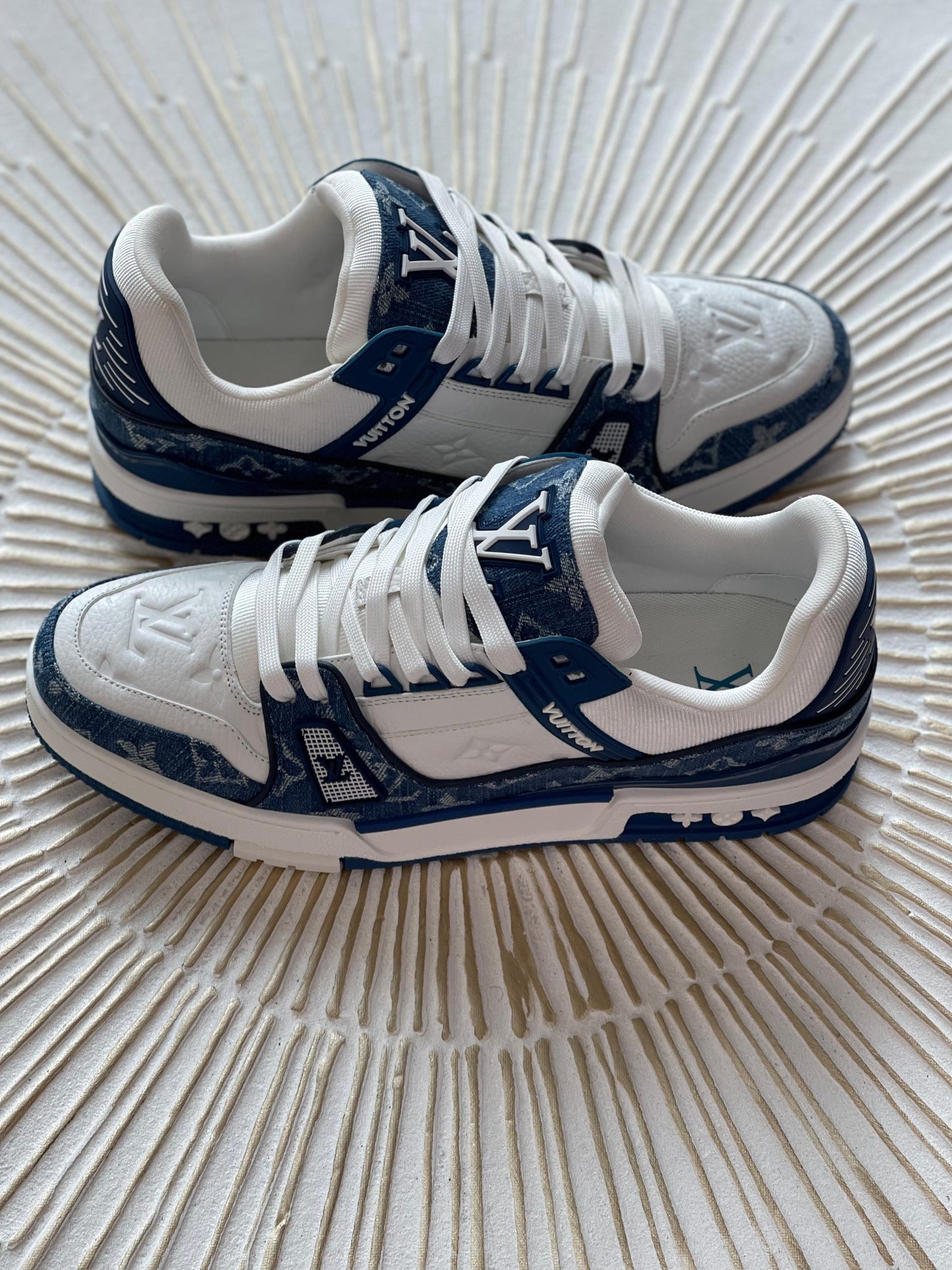 LV Trainer Sneaker – Blue Monogram Denim & Calf Leather (Grade 1:1, Men’s)
