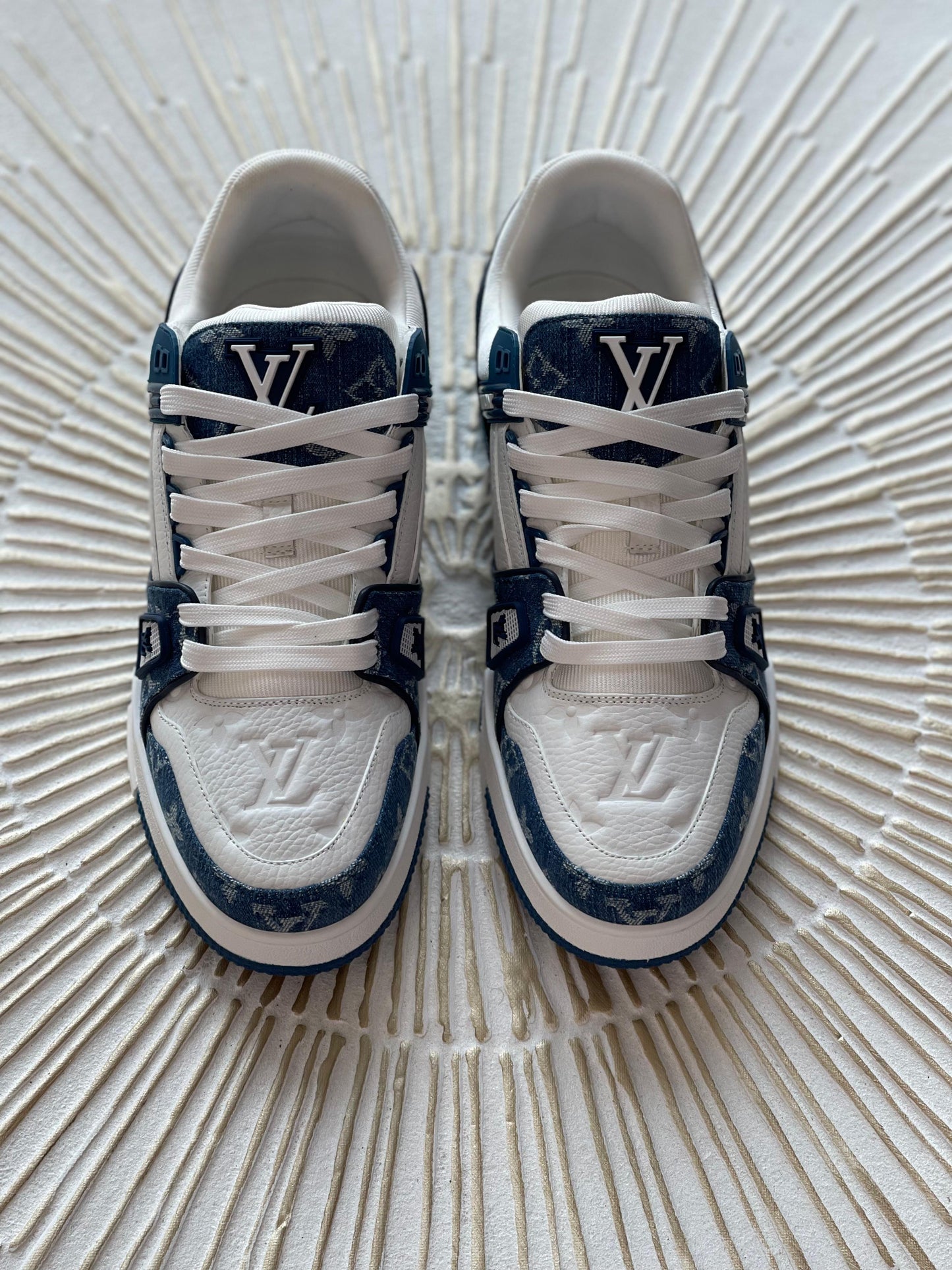 LV Trainer Sneaker – Blue Monogram Denim & Calf Leather (Grade 1:1, Men’s)