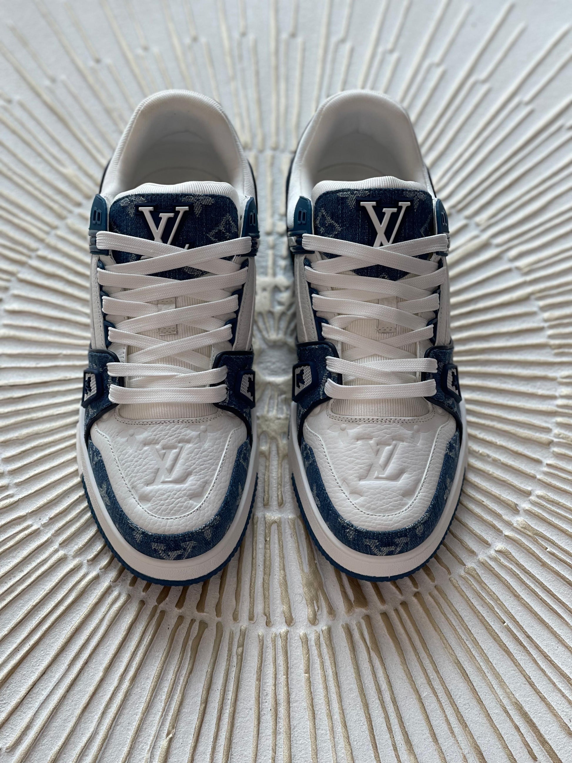 LV Trainer Sneaker – Blue Monogram Denim & Calf Leather (Grade 1:1, Men’s)