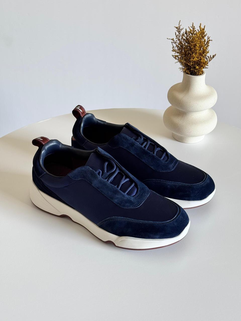 Loro Piana - Modular Walk Leather-Trimmed Canvas and Suede Sneakers - Blue Loro Piana