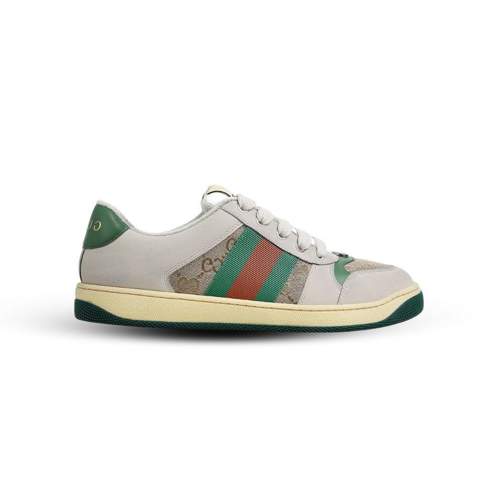 Gucci Women’s Screener Mule – Beige Leather & GG Canvas Trim