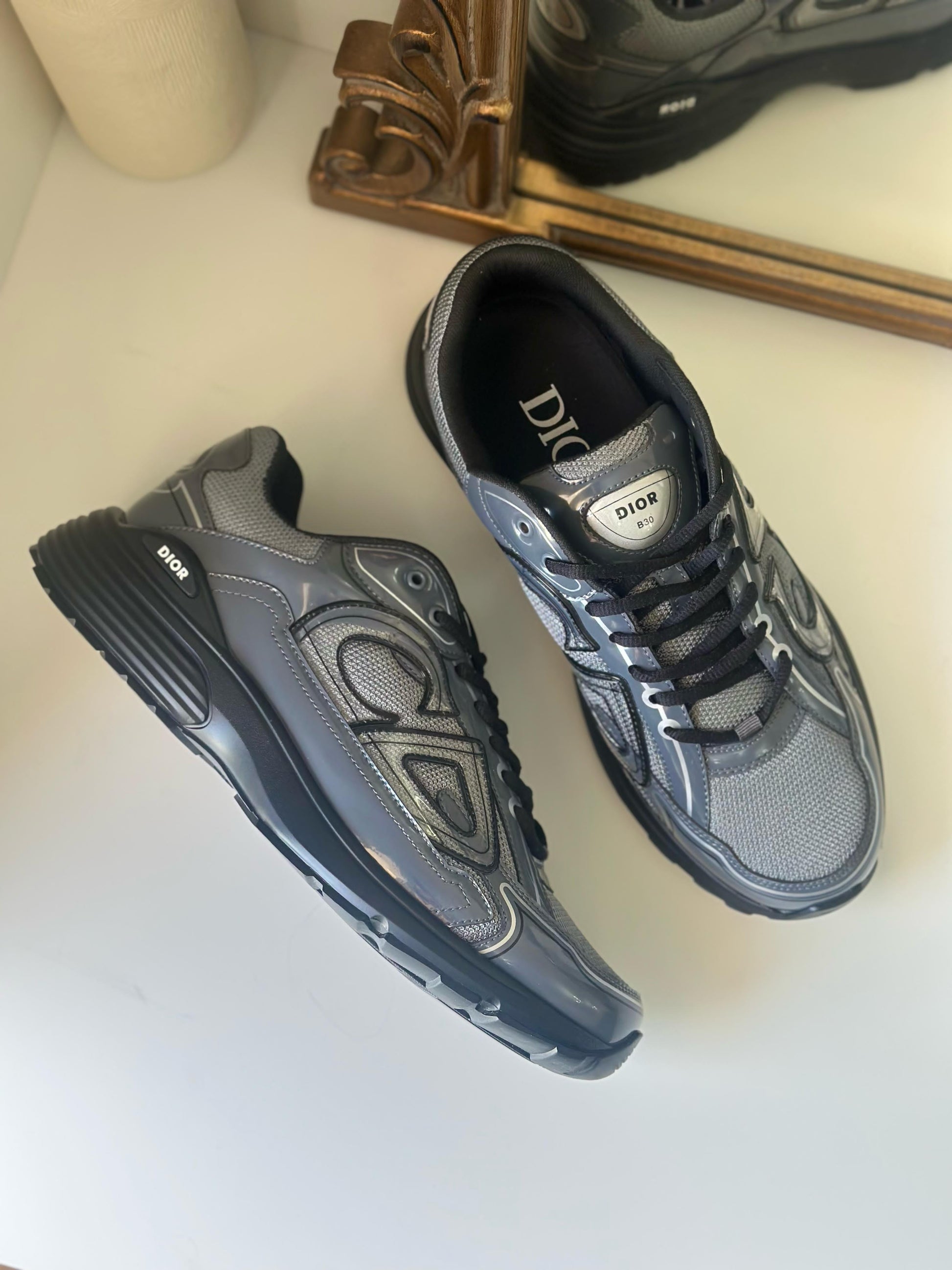 Dior B30 Countdown Sneaker – Light Gray Technical Mesh & Gray Brilliant-Finish Fabric