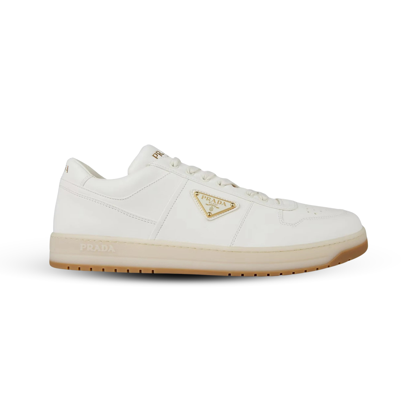 Prada Downtown Sneakers – White & Taupe Calf Leather (Neutral)