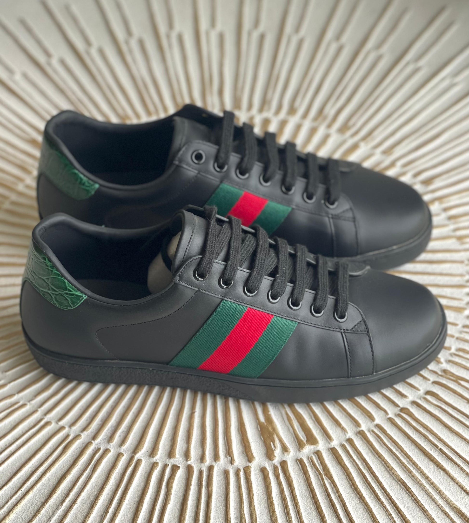 Gucci Black Leather Ace Web Low-Top Sneakers – Size 40 (The Luxury Closet)