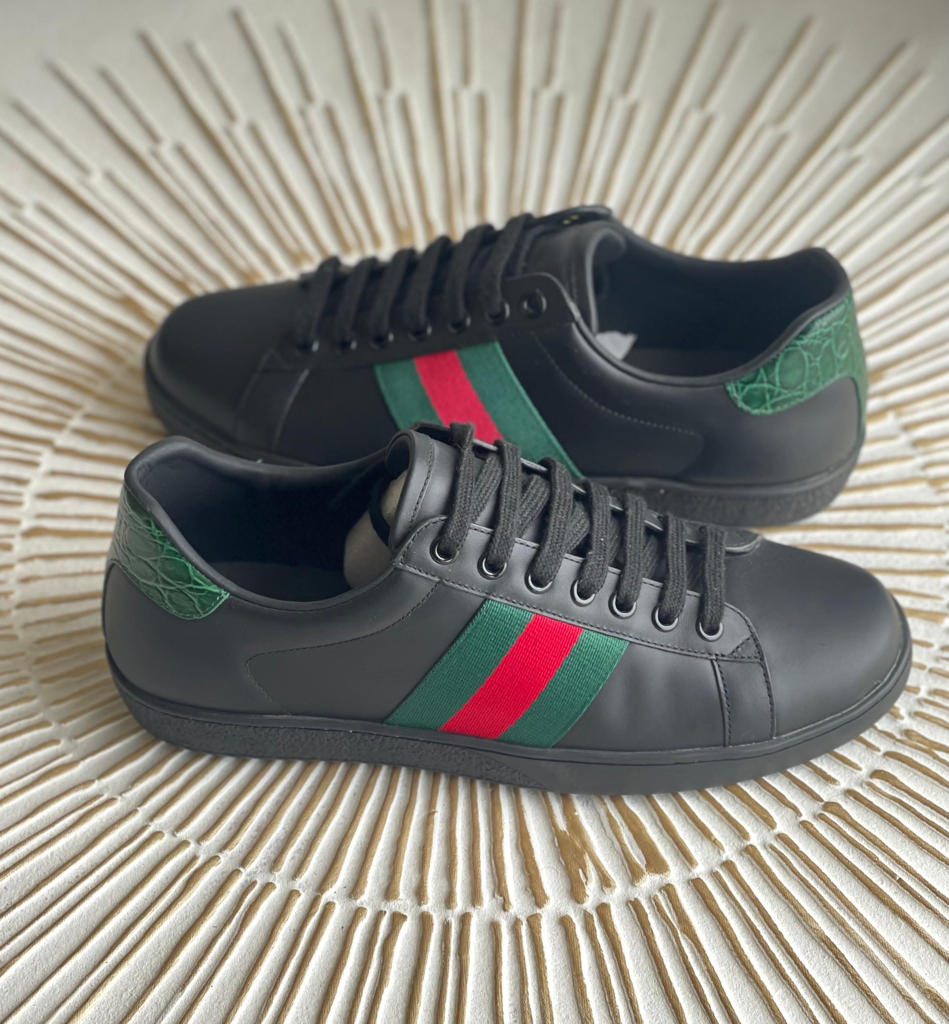 Gucci Black Leather Ace Web Low-Top Sneakers – Size 40 (The Luxury Closet)