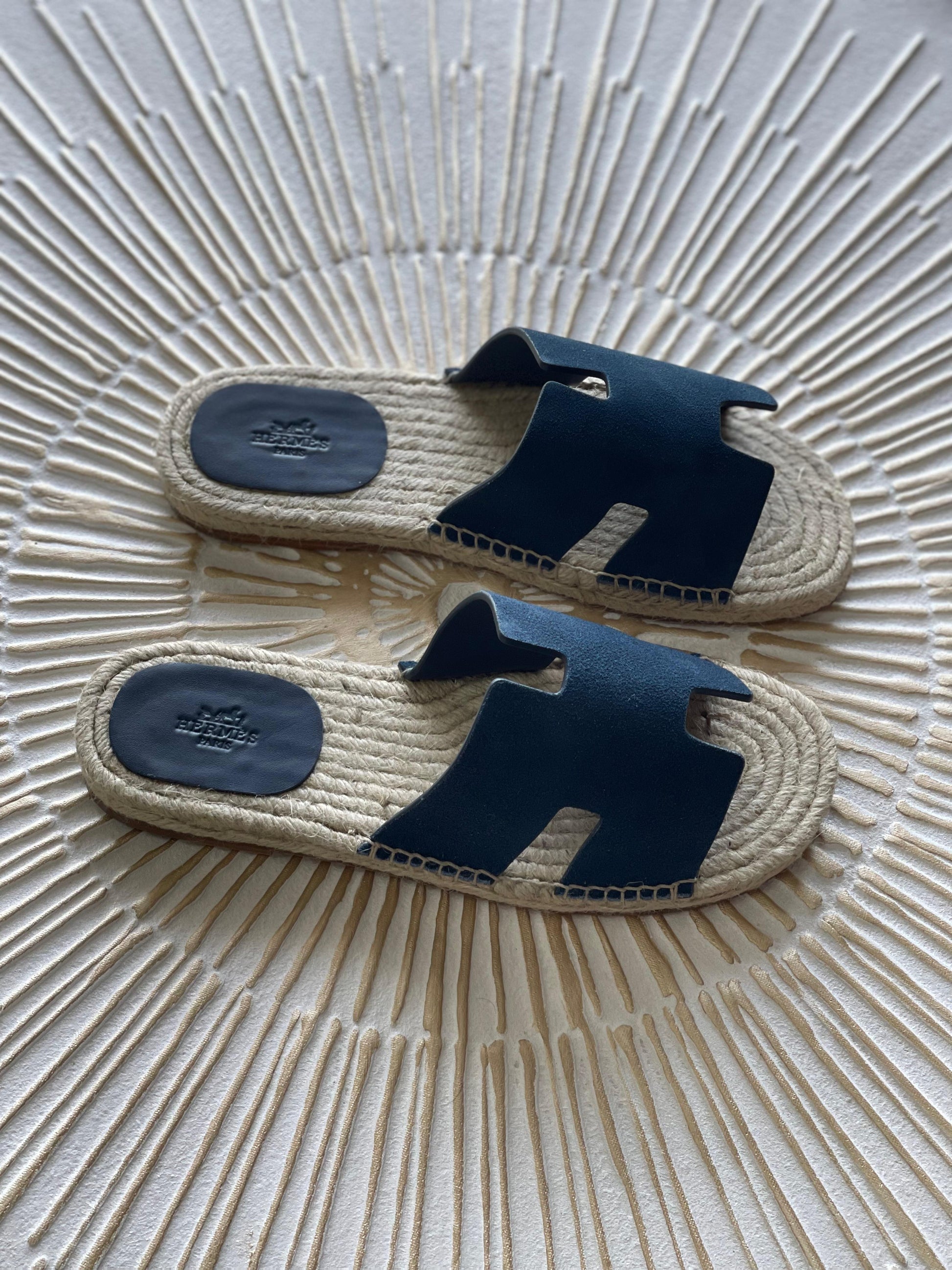 Hermès Antigua Espadrille in Blue Suede Goatskin – Classic Slip-On with H Cut-Out”
