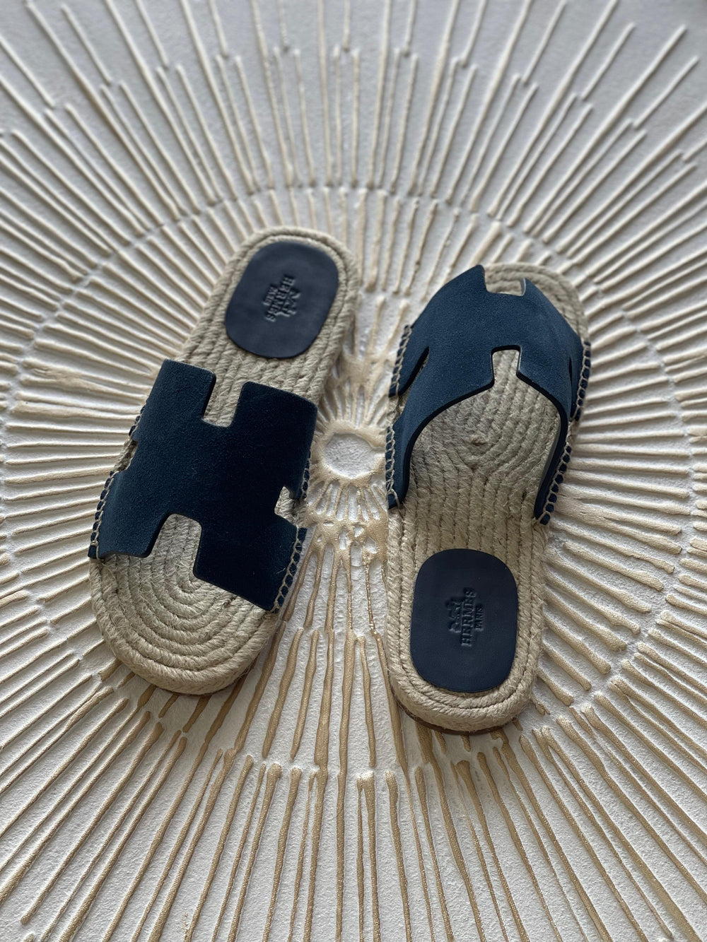 Hermès Antigua Espadrille in Blue Suede Goatskin – Classic Slip-On with H Cut-Out”