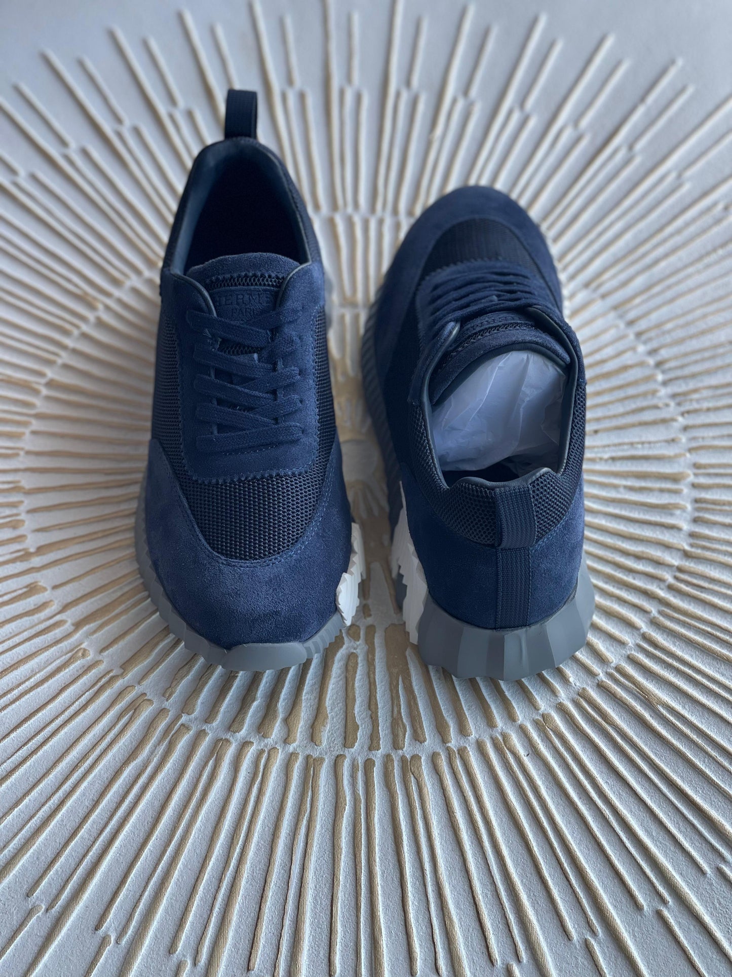 Hermès Bouncing Sneaker – Navy Mesh & Suede Goatskin (Men’s, Made in Italy)