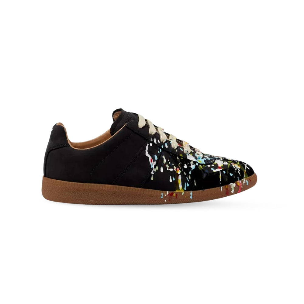 Maison Margiela Paint Low-Top Sneakers – Black Calf Leather (Paint Splatter)