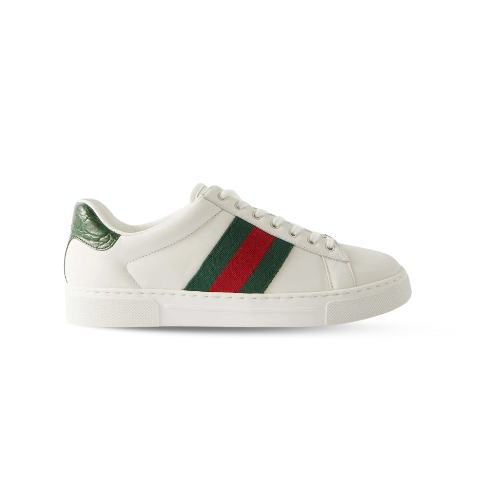 Gucci Ace Leather Low-Top Sneaker – White with Web Stripe (Glam Bags)
