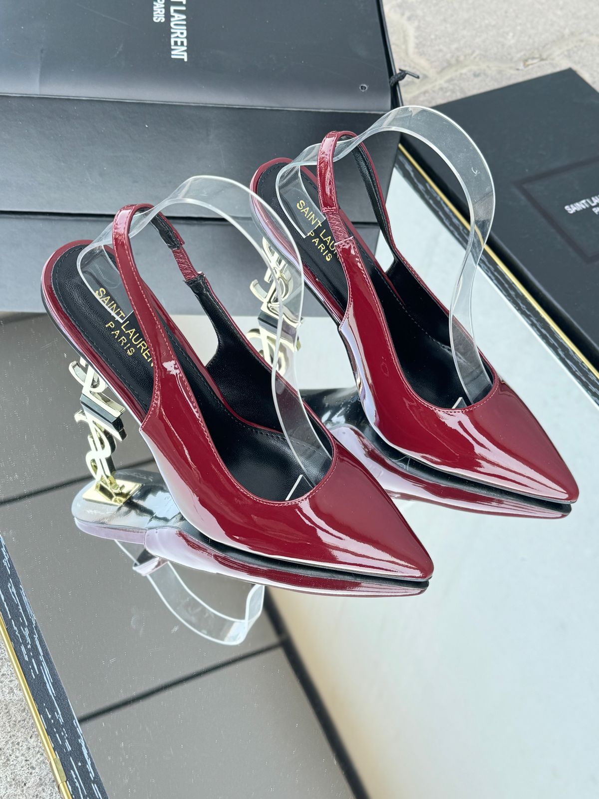 Saint Laurent Opyum Slingback Pumps Burgandy