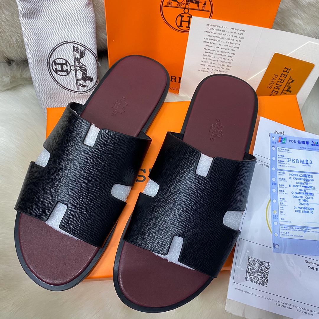 Hermes Izmir Marron Black Sandals